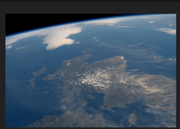 Nearly Cloudless Scotland, As Seen From the ISS The International Space Station's Expedition 48 Commander Jeff Williams tweeted this photo recently with the caption "We had a great view of Scotland today…very rare to not be covered with clouds."